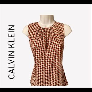 CALVIN KLEIN SLEEVELESS BLOUSE PETITE SMALL BLACK AND RED